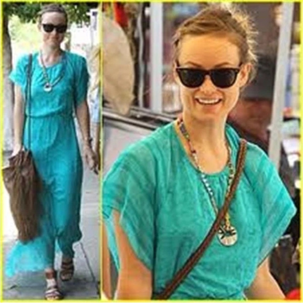 Elizabeth and James Camara Teal 100% Silk Open Back Maxi Dress S